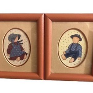 Signed by Edi Sweet--   Water color Country Girl and Boy set 6x5
